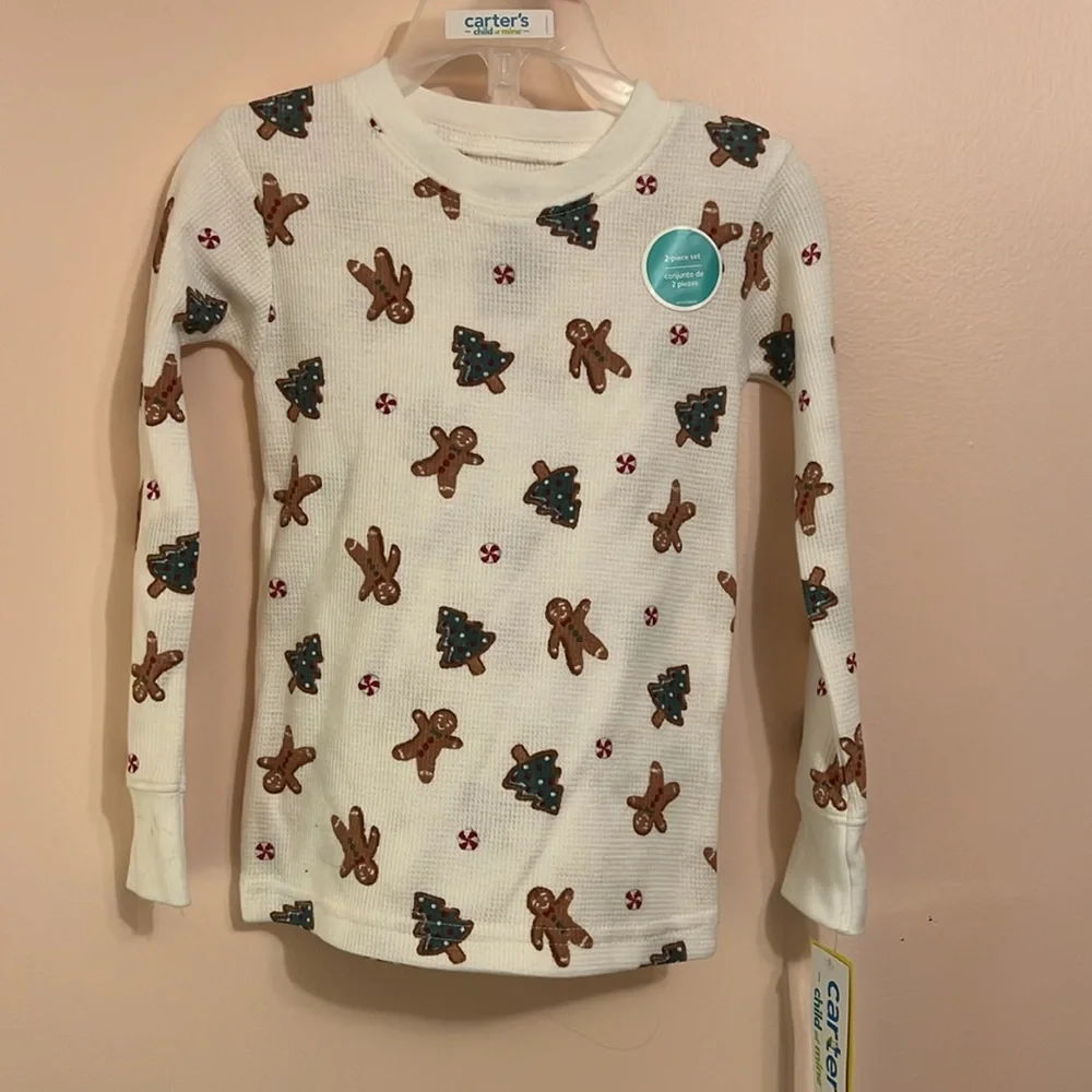 Kids Holiday Gingerbread & Tree Pajama Top - White